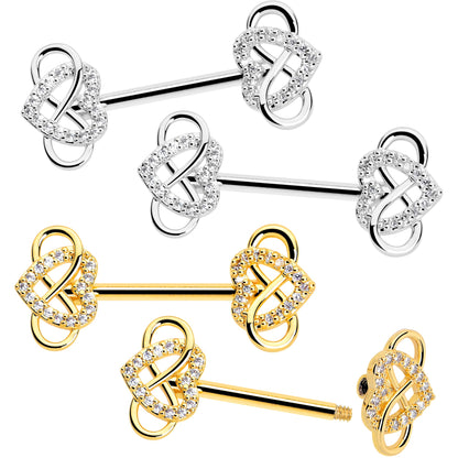 14G 1/2 CZ Gem Infinity Heart Barbell Nipple Ring Set