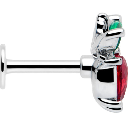 16G 1/4 Red Green Gem Strawberry Heart Labret