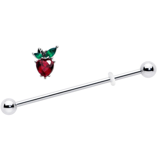 14G Red Green Gem Strawberry Heart Industrial Barbell 38mm