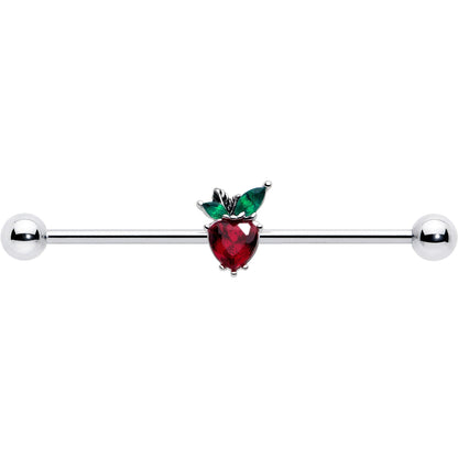 14G Red Green Gem Strawberry Heart Industrial Barbell 38mm