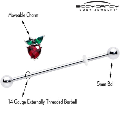 14G Red Green Gem Strawberry Heart Industrial Barbell 38mm