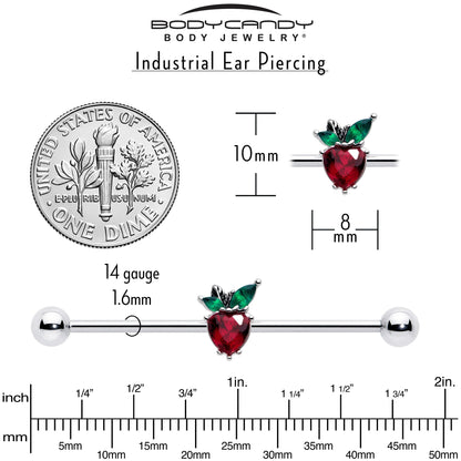 14G Red Green Gem Strawberry Heart Industrial Barbell 38mm