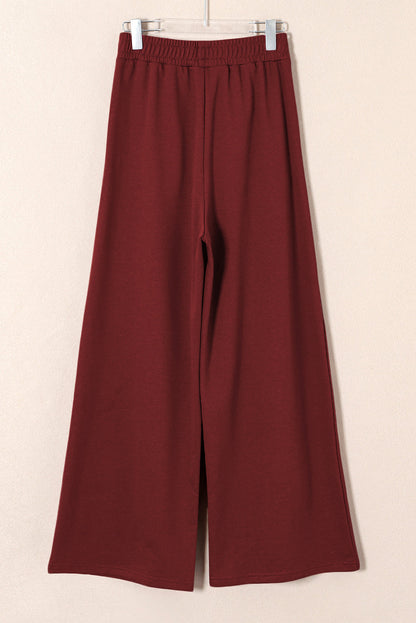 Solid Tied High-Waist Pleated Sweatpants