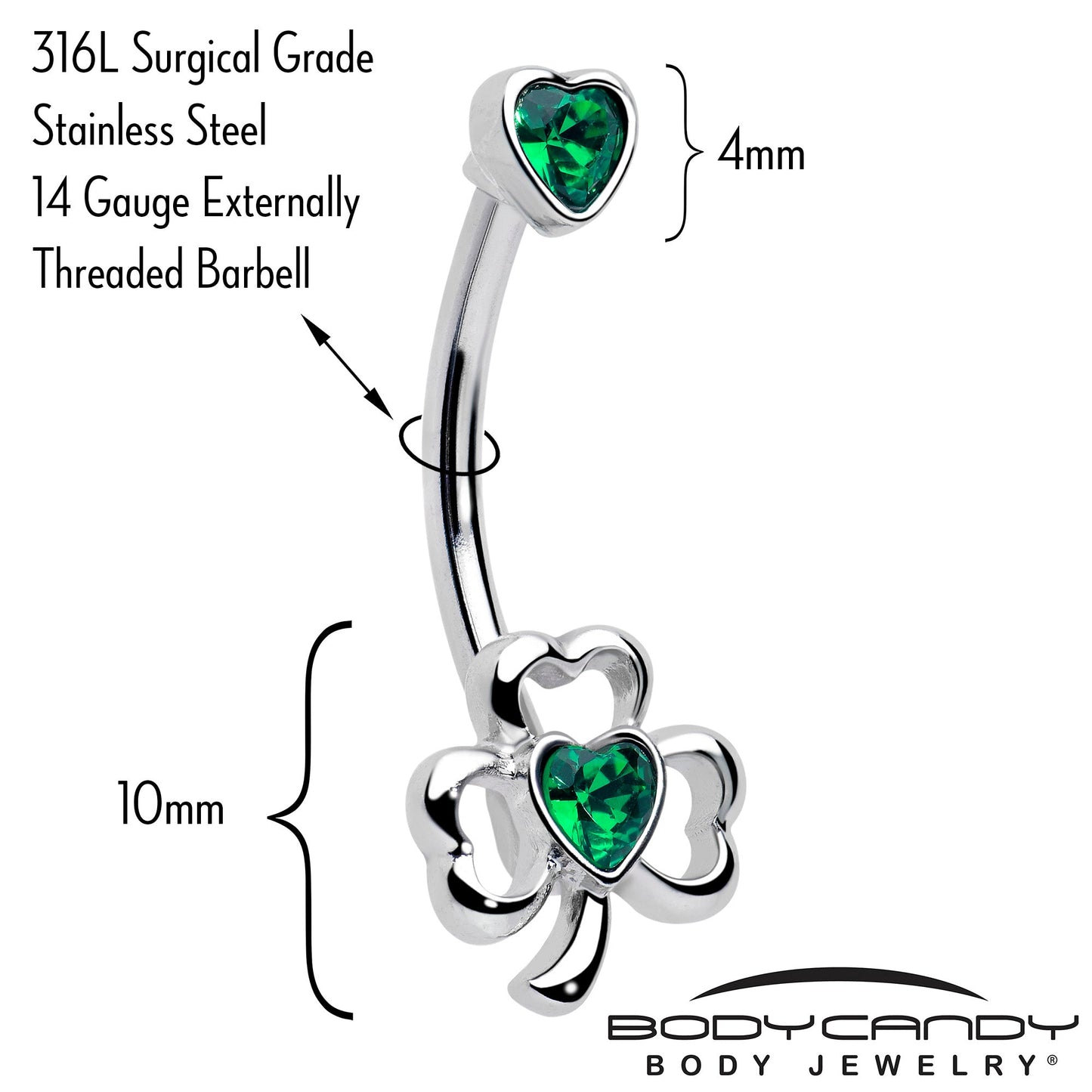 Green Gem Heart Shamrock St Patricks Day Double Mount Belly Ring