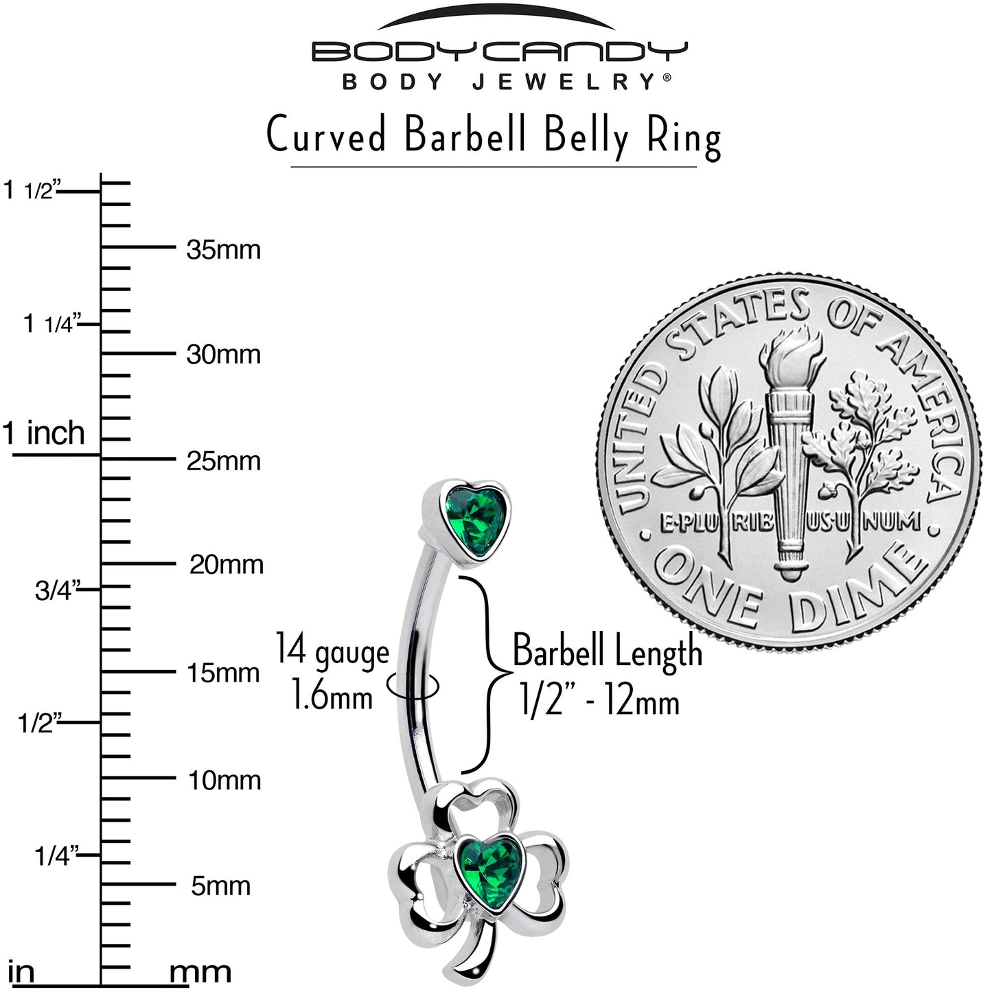 Green Gem Heart Shamrock St Patricks Day Double Mount Belly Ring