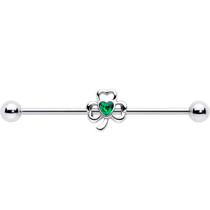 14G Green Gem Heart Shamrock St Patricks Day Industrial Barbell 38mm