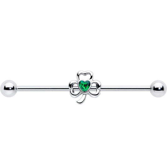 14G Green Gem Heart Shamrock St Patricks Day Industrial Barbell 38mm