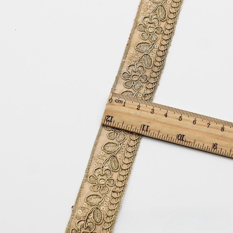 Ethnic Chiffon Collar Trim - Gold Embroidery, 10 Colors