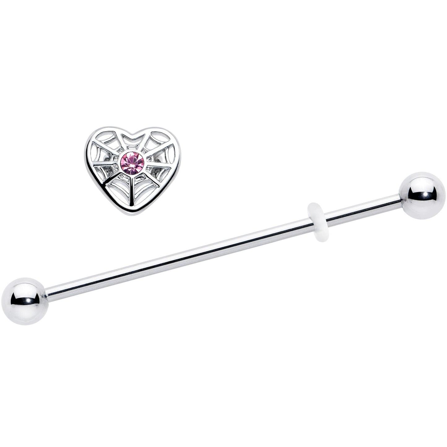 14G Pink Gem Spiderweb Heart Love Industrial Barbell 38mm