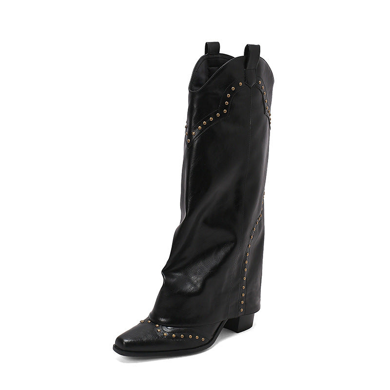 Retro V Cut High Leg Stud Martin Boots