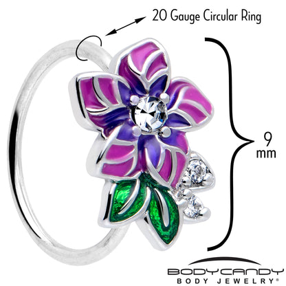 20G 5/16 Clear CZ Gem Flower Purple Nose Hoop