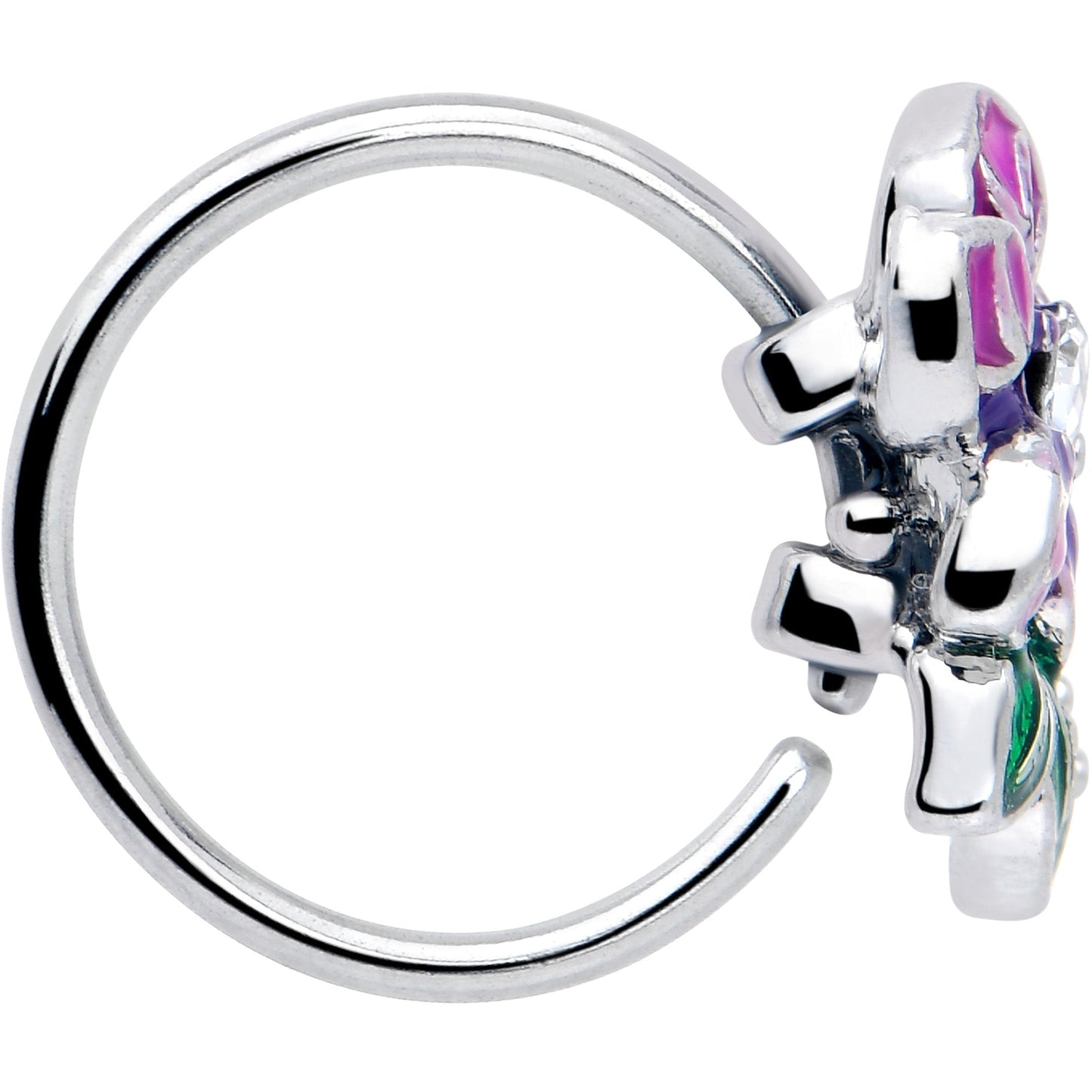 20G 5/16 Clear CZ Gem Flower Purple Nose Hoop