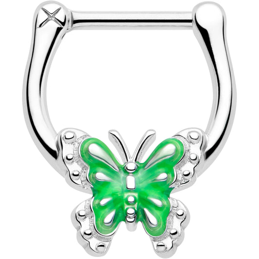 16G 5/16 Butterfly Green Splash Cartilage Clicker