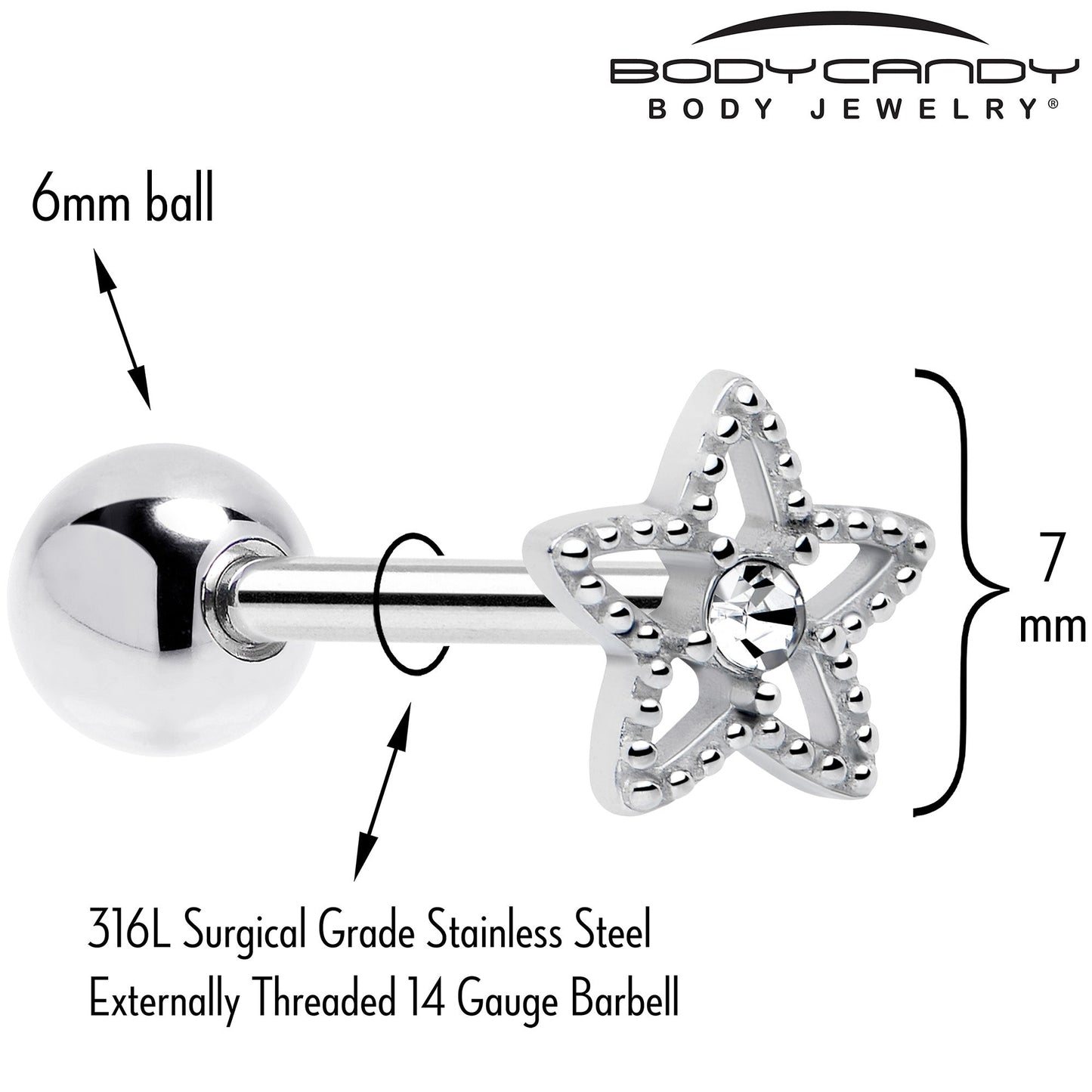 Clear Gem Star Texture Barbell Tongue Ring