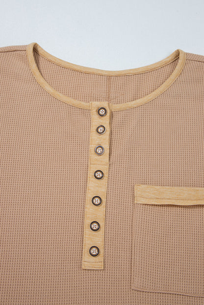 Colorblock Waffle Textured Henley Top