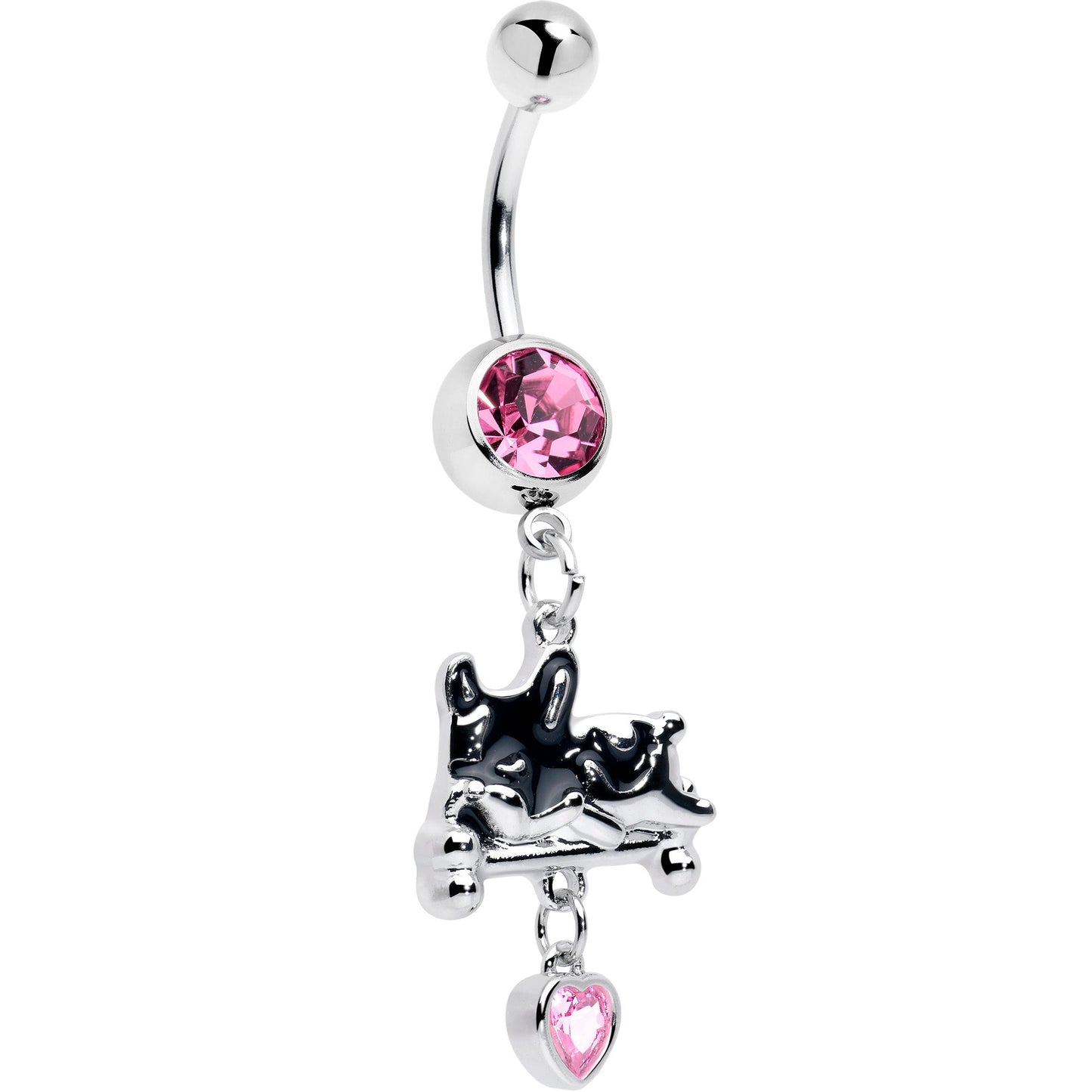 Pink Gem Sleepy French Bulldog Dangle Belly Ring