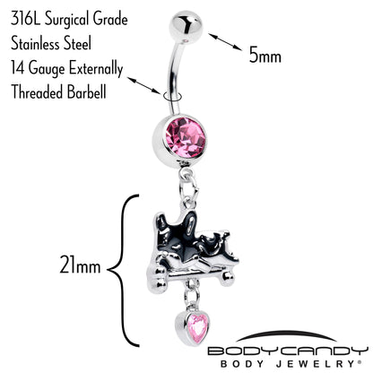 Pink Gem Sleepy French Bulldog Dangle Belly Ring