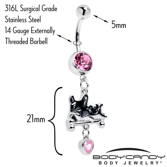 Pink Gem Sleepy French Bulldog Dangle Belly Ring