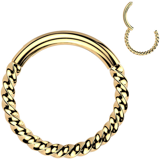 16G 3/8 Gold Tone Braided Style Precision Hinged Segment Ring