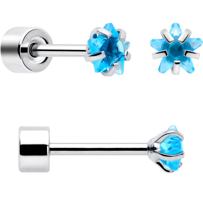 Blue Star CZ Flat Back Stud Earrings - 3 Pairs