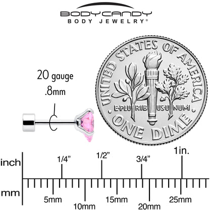 Pink Heart CZ Flat Back Stud Earrings - 3 Pairs