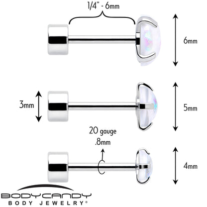 White Synthetic Opal Flat Back Stud Earrings - 3 Pairs