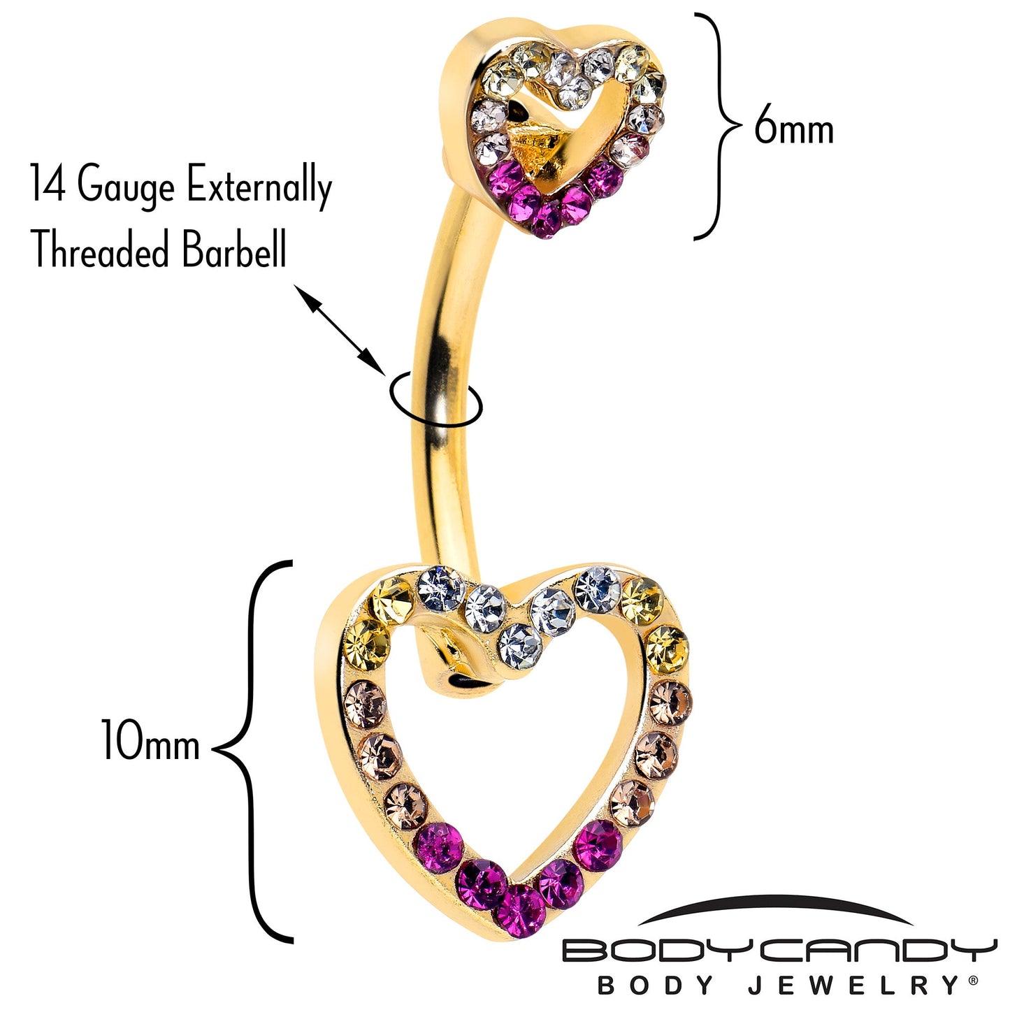 Romance Gem Open Heart Valentine Double Mount Belly Ring