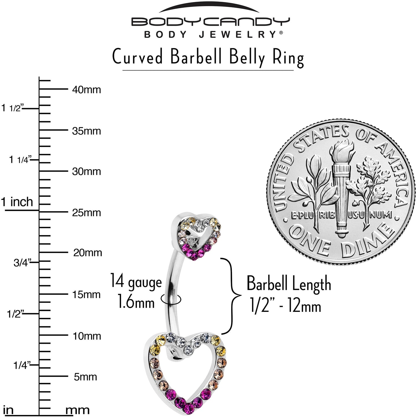 Romance Gem Open Heart Valentine Double Mount Belly Ring