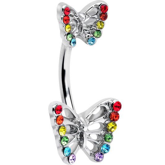 Rainbow Gem Pride Open Butterfly Double Mount Belly Ring
