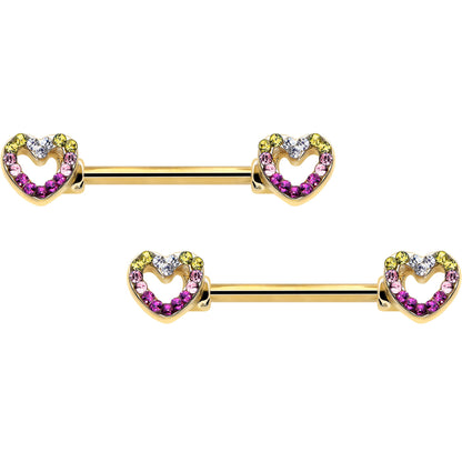 14G 9/16 Romance Gem Open Heart Barbell Nipple Ring Set
