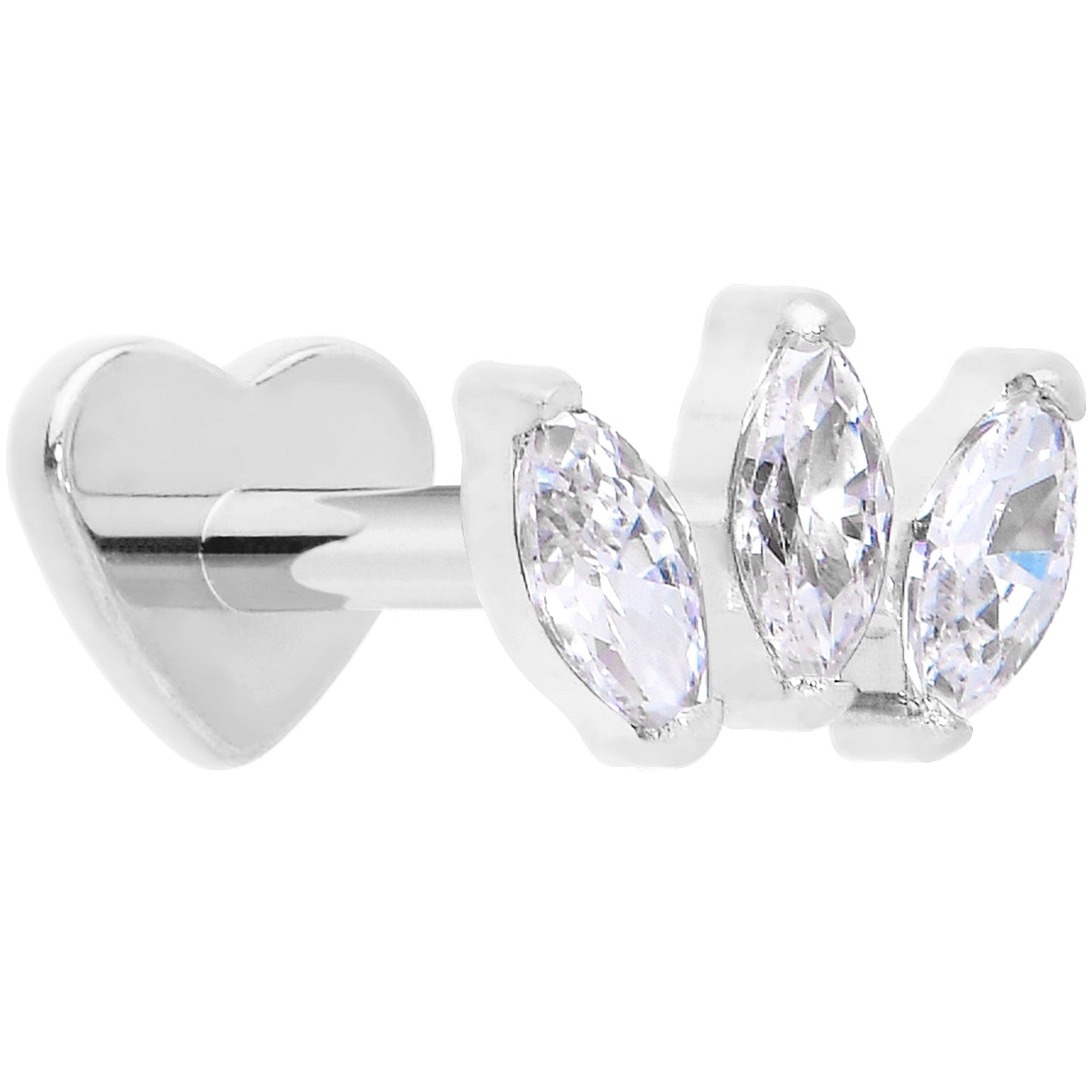 Titanium Flat Back Earring Trio Gem- 18G Threadless Reversible Heart
