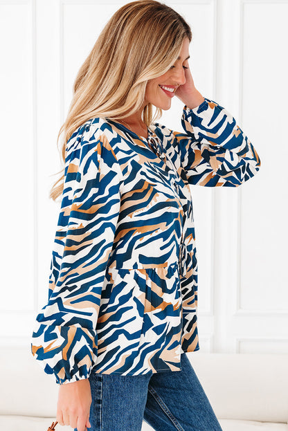 Zebra Tied Front Puff Sleeve Top