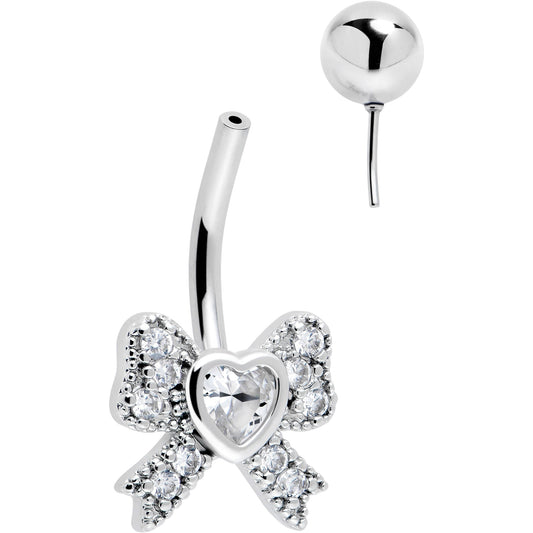 Cubic Zirconia Heart Bow Belly Ring