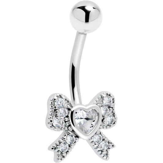 Cubic Zirconia Heart Bow Belly Ring