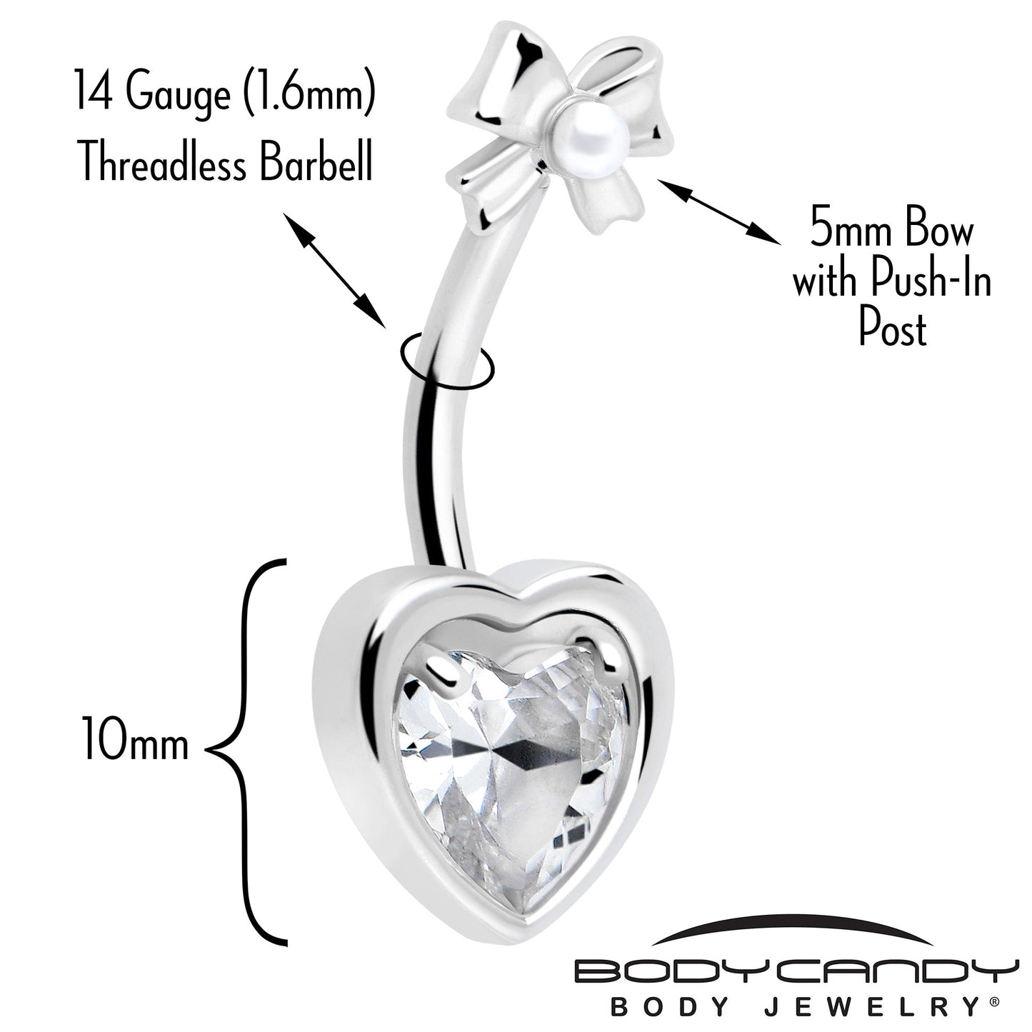 Love Ribbon Heart Double Mount Belly Ring