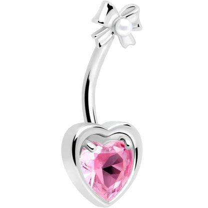 Love Ribbon Heart Double Mount Belly Ring