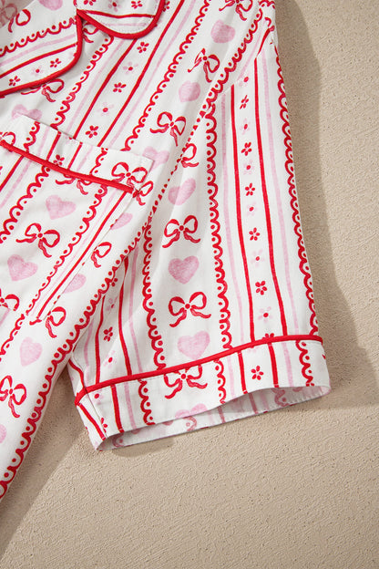 Bow Heart Top and Shorts Pajama Set
