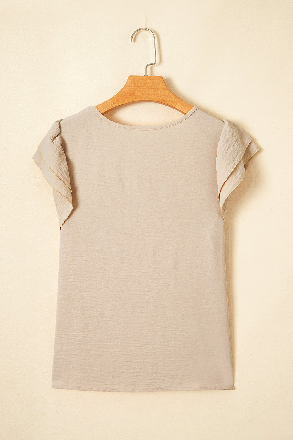 Solid Ruffle Short Sleeve Casual Blouse