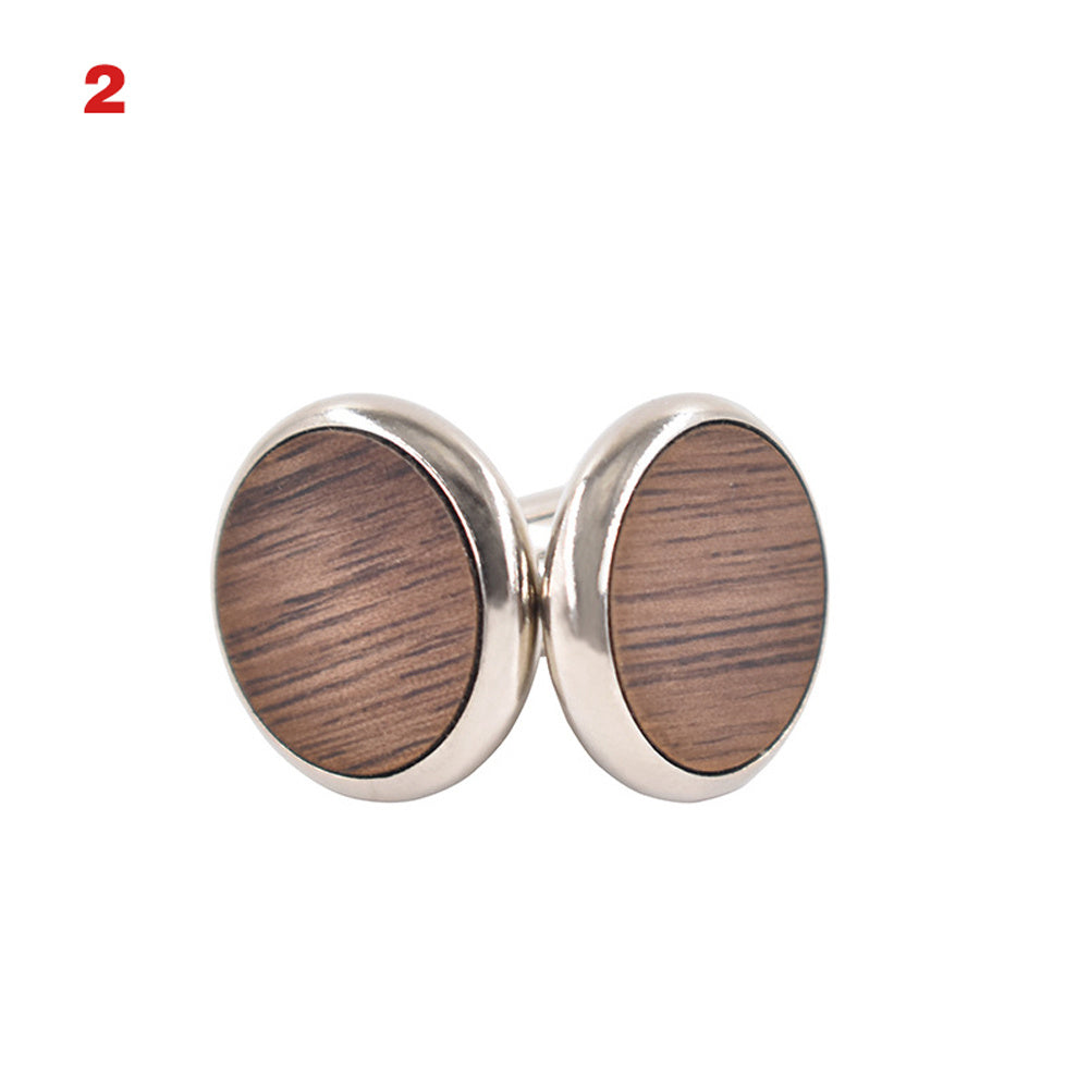 Round Black Walnut Wood French Cufflinks