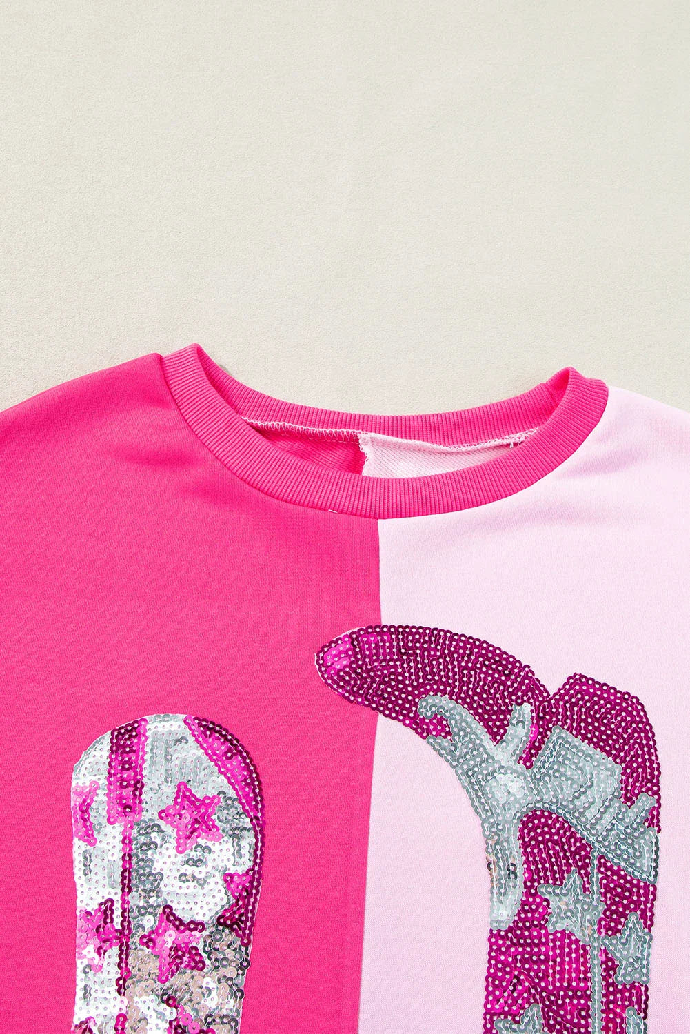 Western Sequin Cowgirl Boots Colorblock Sweatshirt