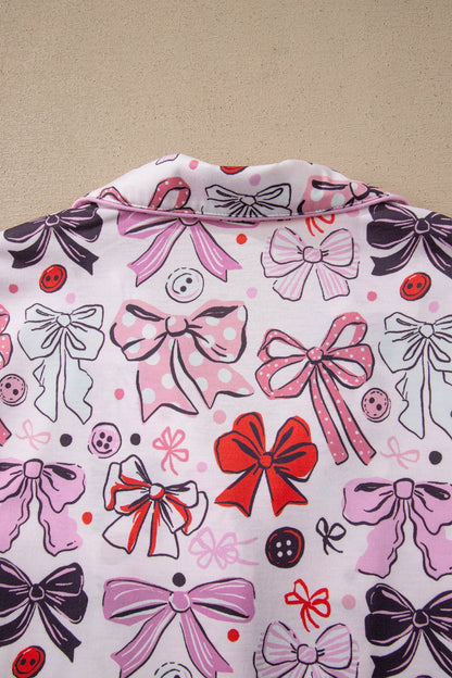 Polka Dot Bow Tie Shirt and Shorts Pajama Set