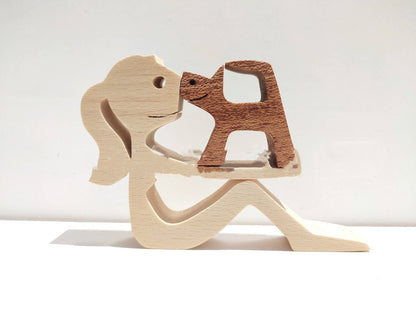DIY Wooden Dog Figurine Sculpture Home Decor