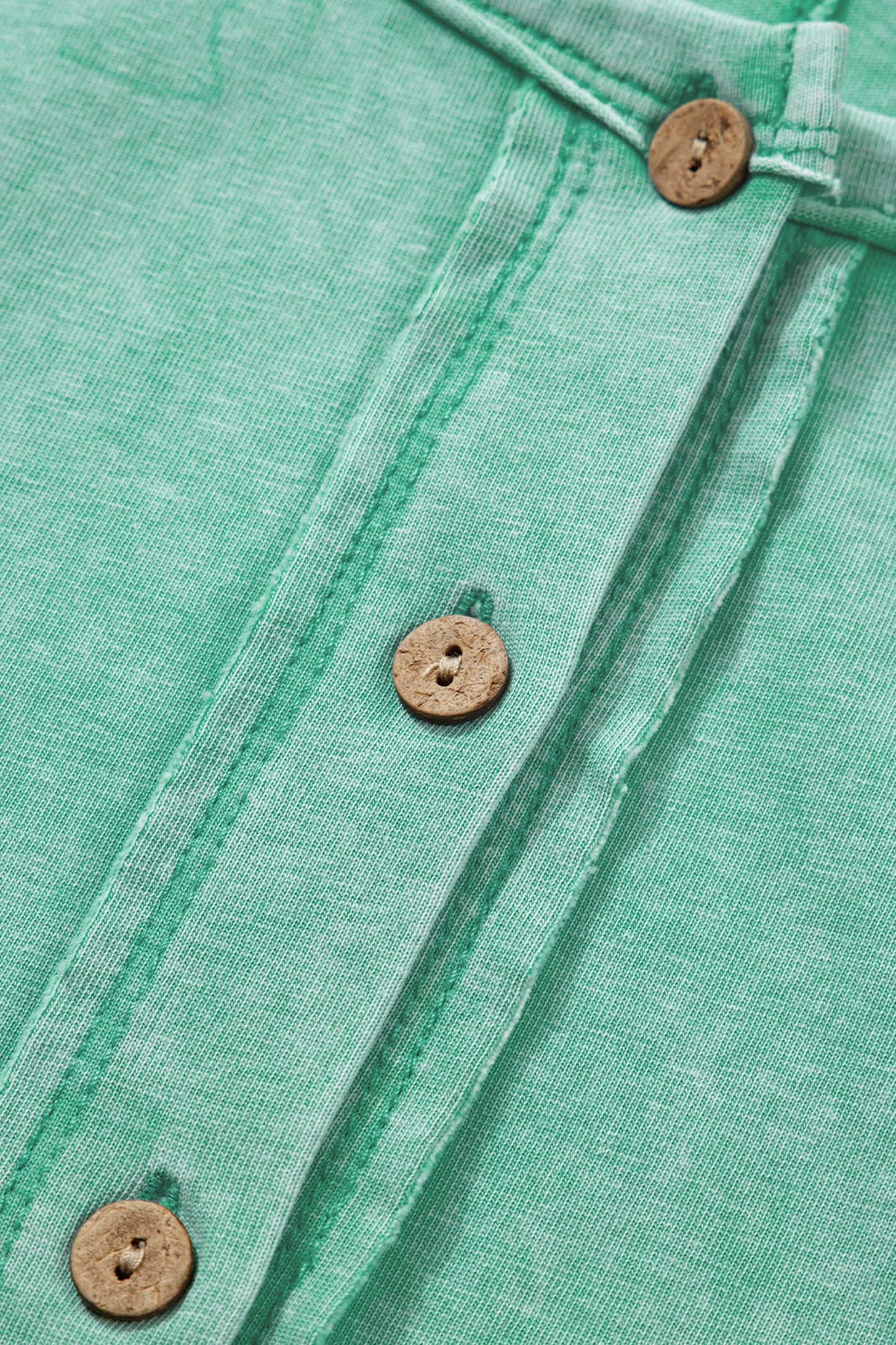 Half-Button Raw Seam Raglan Sleeve T-Shirt