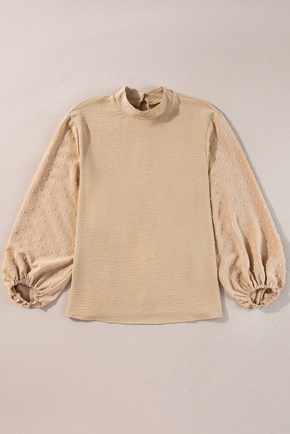 Solid Swiss Dot Balloon Sleeve Blouse
