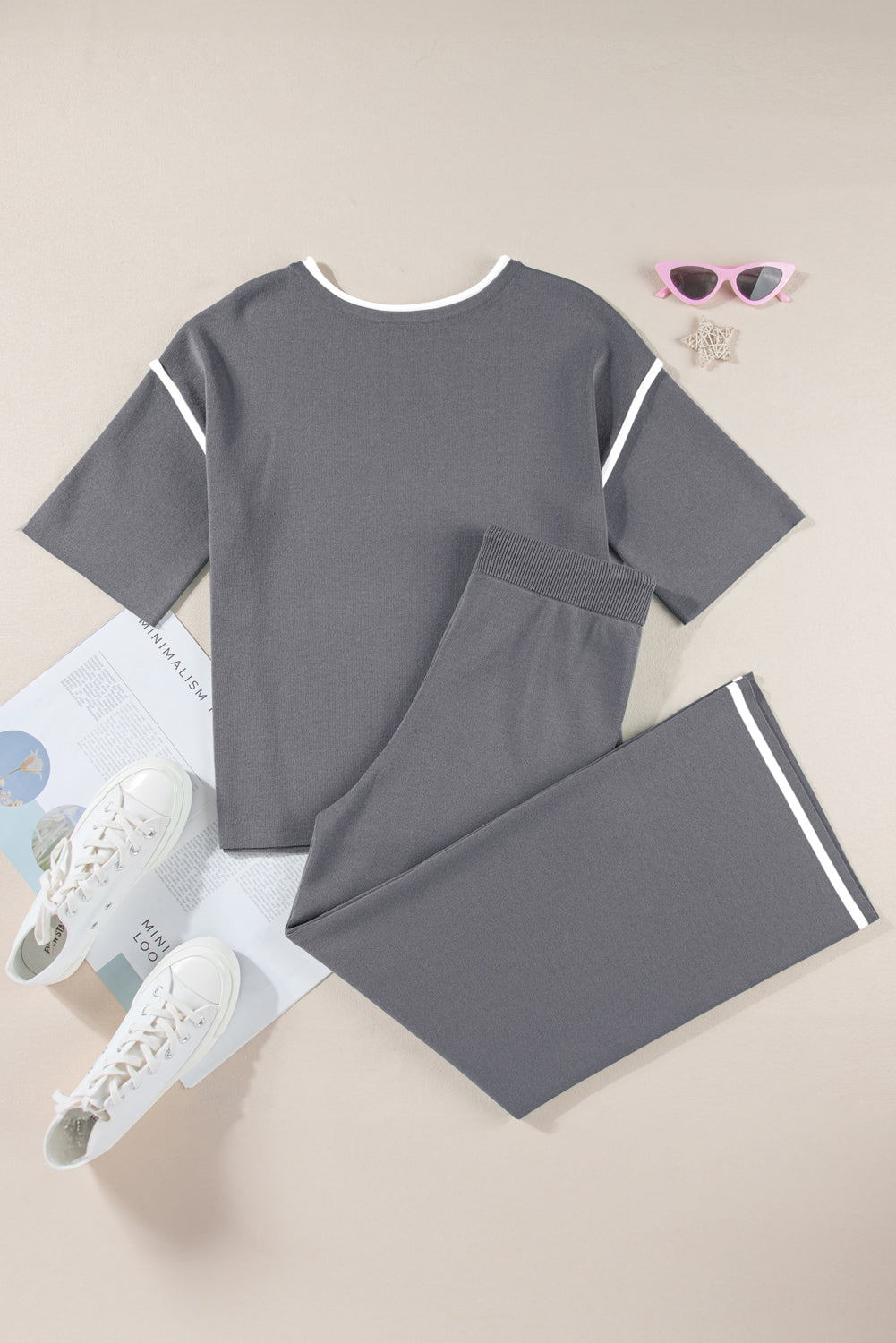Contrast Trim Half Sleeve Top & Drawstring Pants