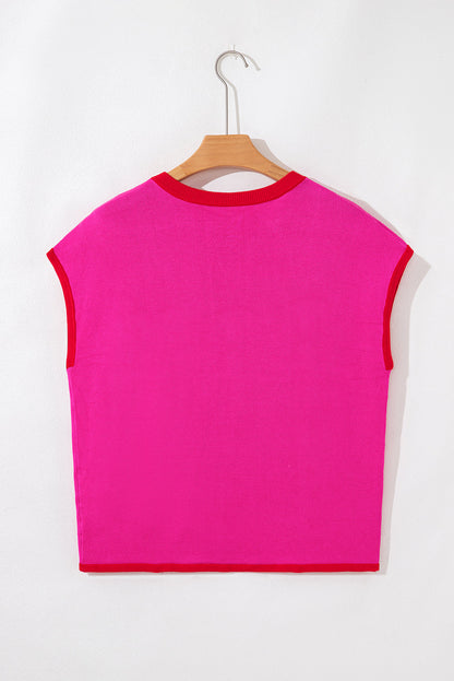 Contrast Trim Crewneck Short Sleeve Sweater