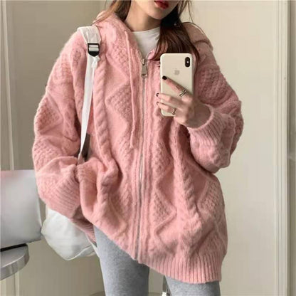 Women's Vintage Sweater Hooded Cardigan Coat