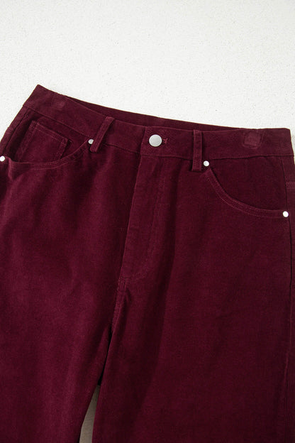 Solid Corduroy High Waist Wide Leg Pants