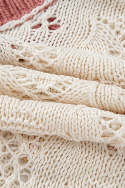 Flowers Embroidered Colorblock Edge Hollowed Sweater