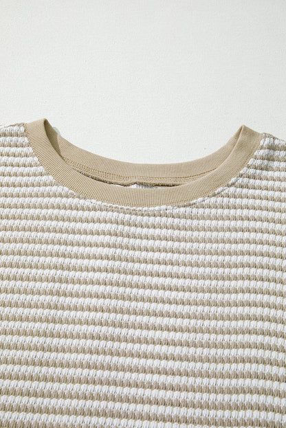 Plus Size Stripe Knit Ribbed Long Sleeve Top